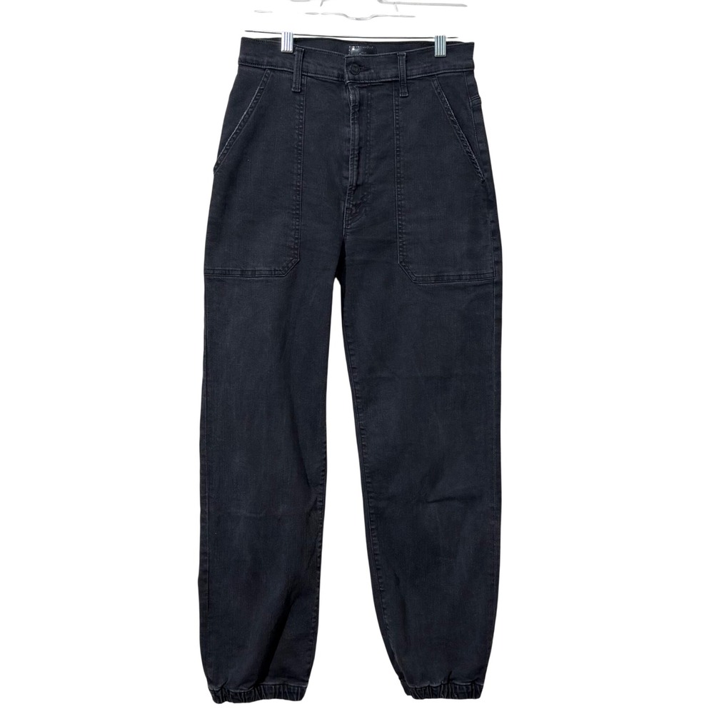 Mother The Wrapper Patch Springy Ankle "Not guilty" Women 28 Black Jogger Jeans
